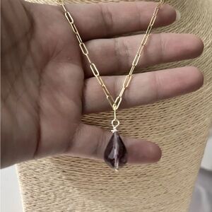 Handmade Gold Filled Amethyst Necklace,  Paperclip Chain 18in